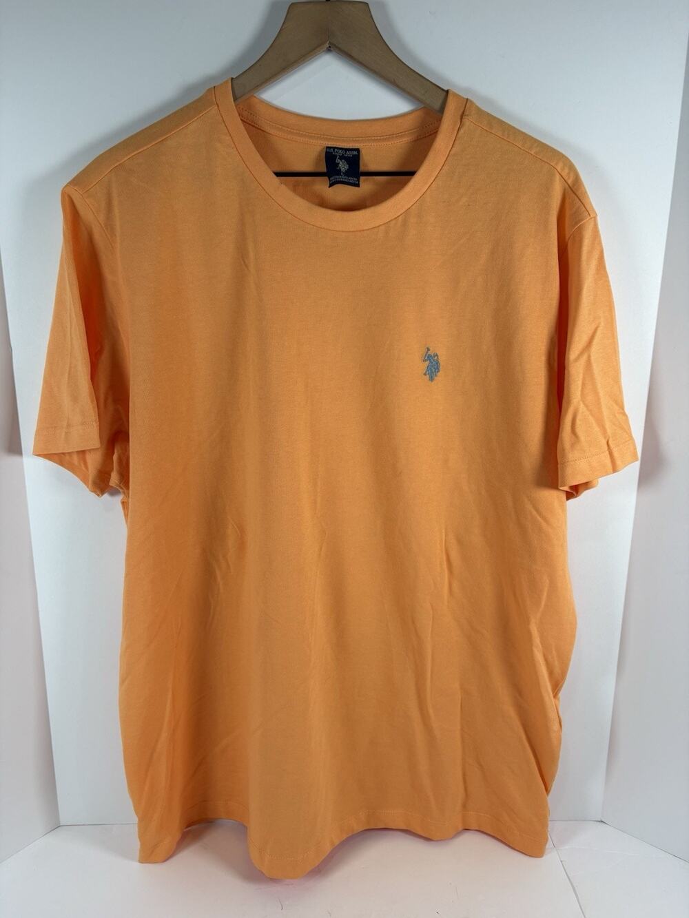 US Polo Assn Mens Large Orange T Shirt Blue Pony Logo Short Sleeve Crew Neck Tee